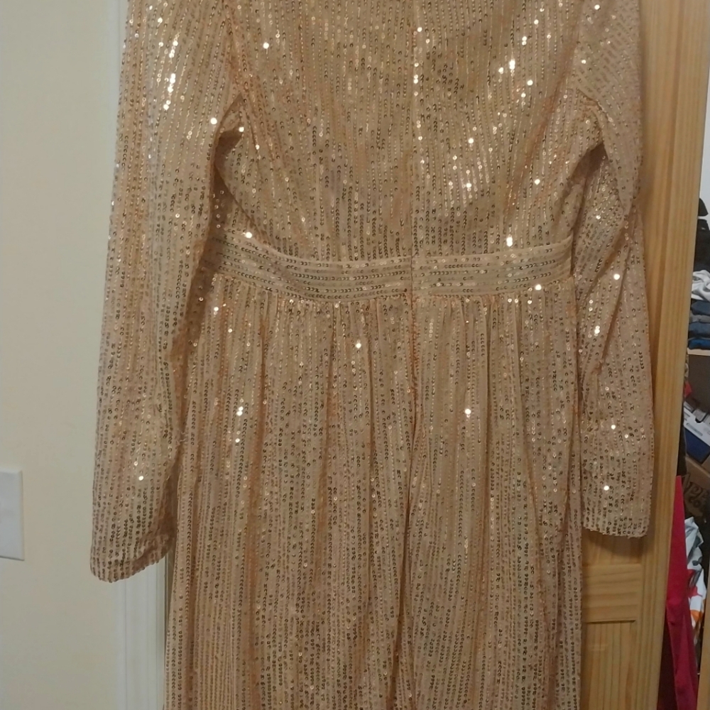 Gold Sequin Long Sleeve Dress
